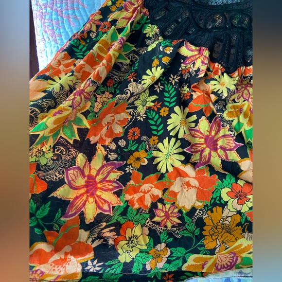 Free People Bali Moroccan Floral Printed Tunic Top Obsidian Combo Oversized S - Picture 10 of 11